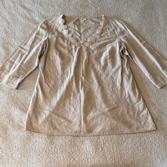 J. Jill Tops - J. Jill Beige Linen Blend Crochet Accent Tunic Size Large